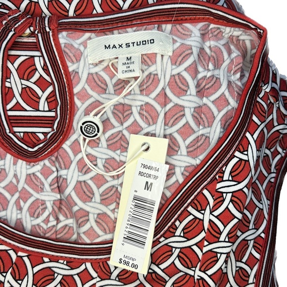 Red geometric shapes sleeveless mini dress by Max Studio, sz M (D1) - Picture 6 of 7